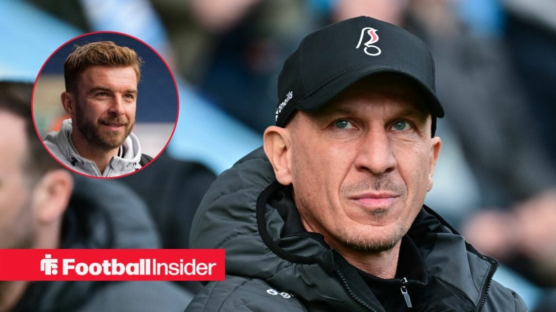 Gerhard Struber in the dugout at Bristol City, with James Morrison in a circular inset
