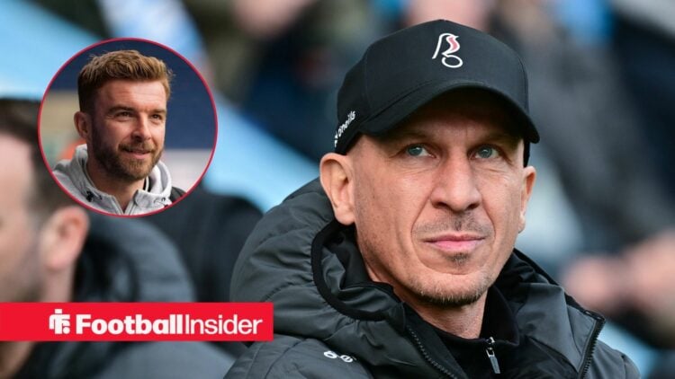 Gerhard Struber in the dugout at Bristol City, with James Morrison in a circular inset