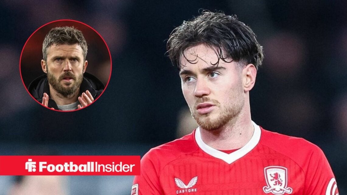 Hayden Hackney in action for Middlesbrough, with Michael Carrick in a circular inset