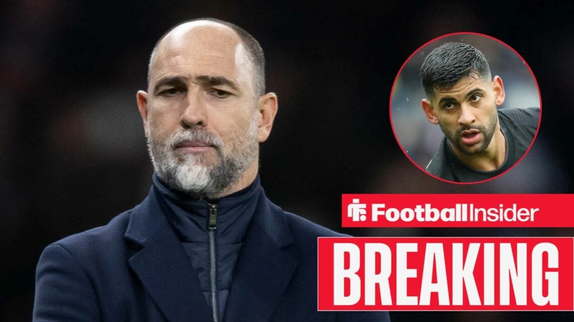 Igor Tudor on the sidelines at Tottenham, with Cristian Romero in a circular inset