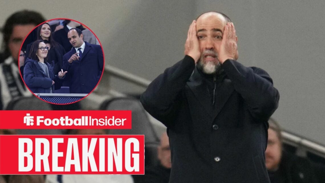 Igor Tudor on the sidelines at Tottenham, with Vivienne Lewis and Vinai Venkatesham in a circular inset