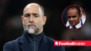Igor Tudor on the sidelines at Tottenham, with Vinai Venkatesham in a circular inset