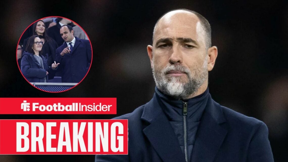 Igor Tudor on the sidelines at Tottenham, with Vivienne Lewis and Vinai Venkatesham in a circular inset