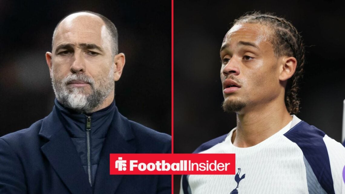 Tottenham interim manager Igor Tudor looks concerned as Xavi Simons features on the other side of a split image.