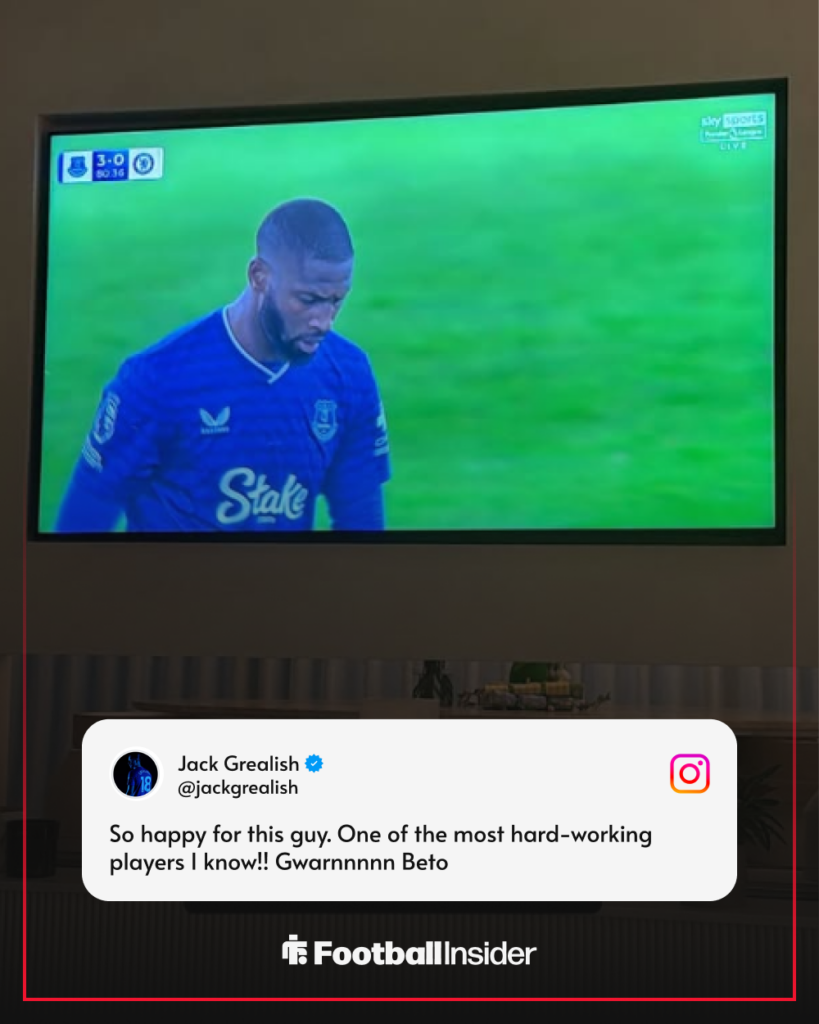 Jack Grealish's message to Beto on Instagram after Everton vs Chelsea on 21 March, 2026