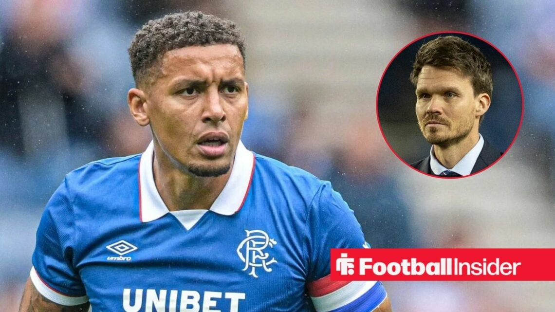 James Tavernier in action for Rangers, with Danny Rohl in a circular inset