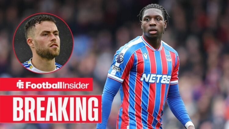 Jaydee Canvot in action for Crystal Palace, as Leeds defender Gabriel Gudmundsson features in a circular inset.