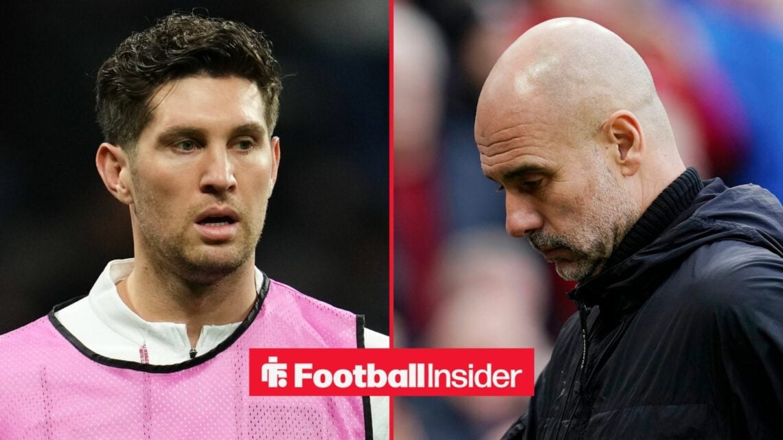 John Stones alongside Pep Guardiola