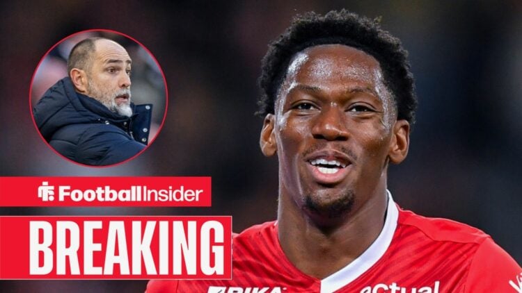 Jonathan David in action, with Igor Tudor in a circular inset