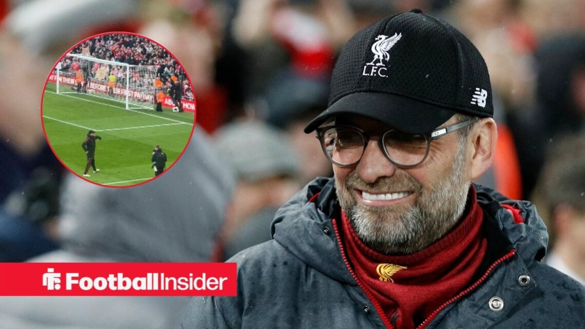 Jurgen Klopp manager of Liverpool smiles after touching elbows with Diego Simeone manager of Atletico Madrid during the UEFA Champions League match...