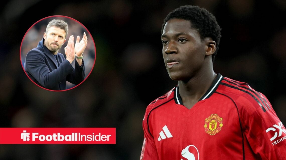 Kobbie Mainoo of Manchester United on the pitch during the Emirates FA Cup Third Round match between Manchester United and Brighton & Hove Albion o...