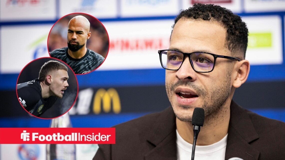 Chelsea manager Liam Rosenior in a press conference for Strasbourg / Robert Sanchez of Chelsea looks on during the Premier League match Nottingham ...