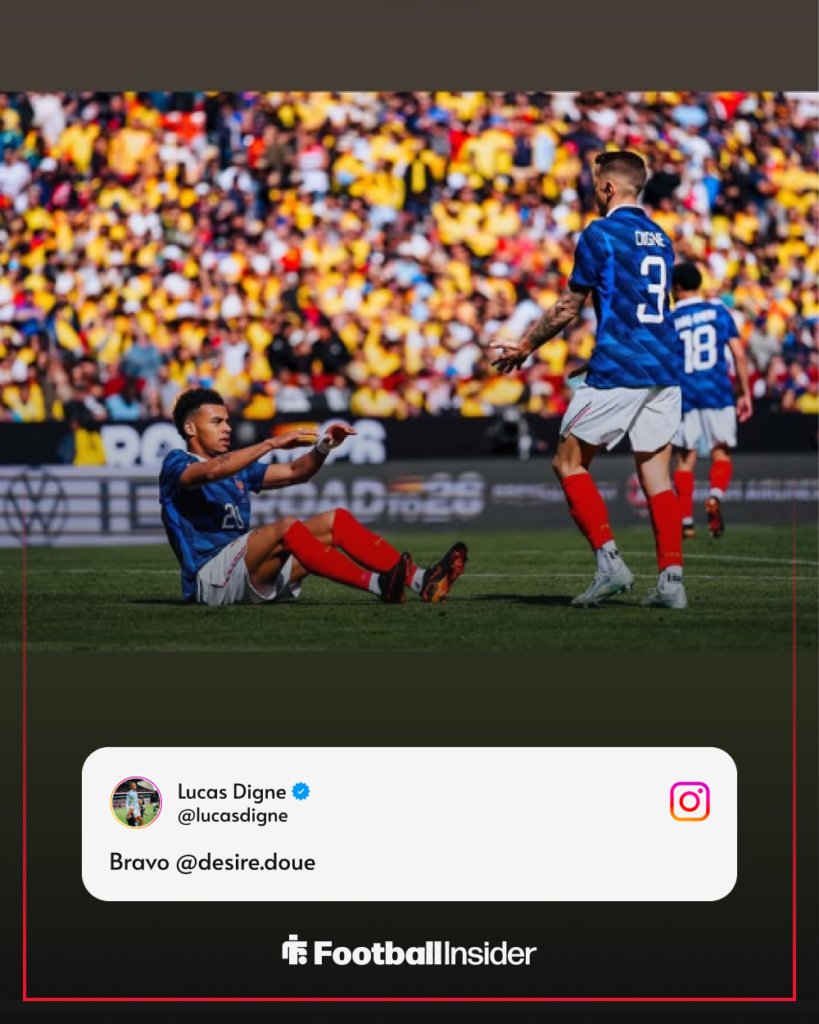 Lucas Digne's message to Desire Doue after France beat Colombia on 29 March, 2026