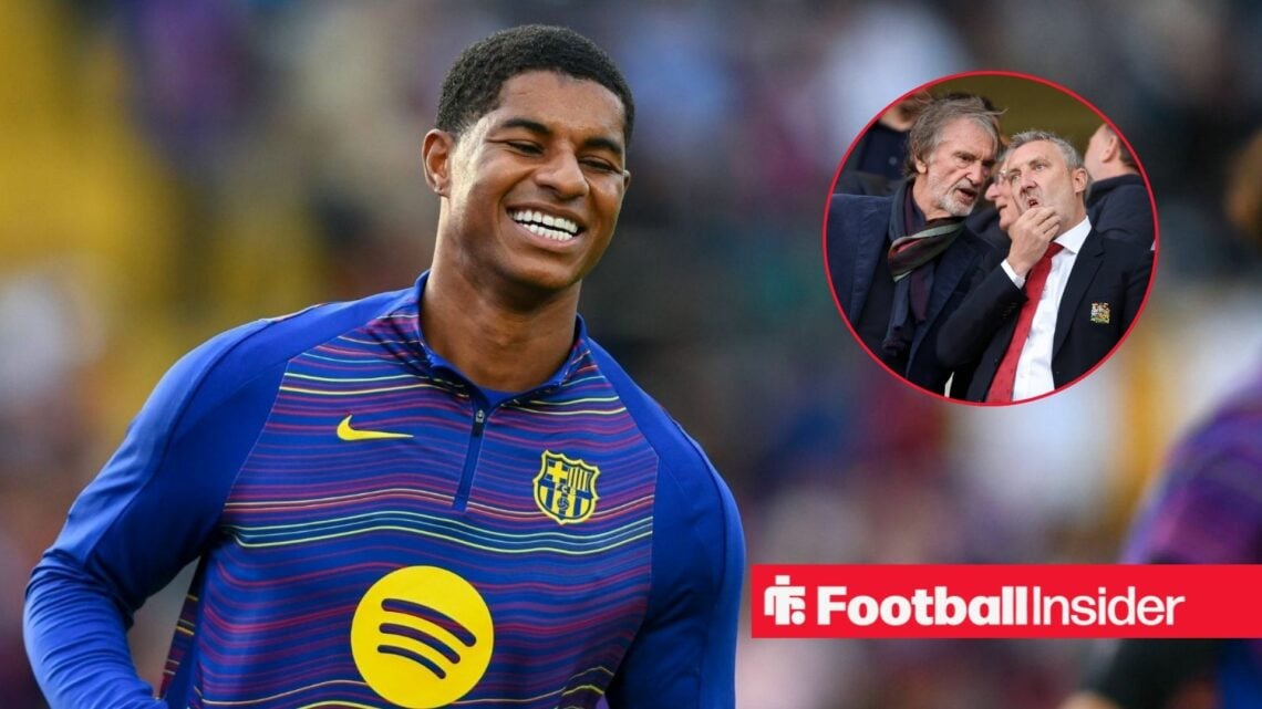 Marcus Rashford with Sir Jim Ratcliffe and Jason Wilcox included in a circular inset