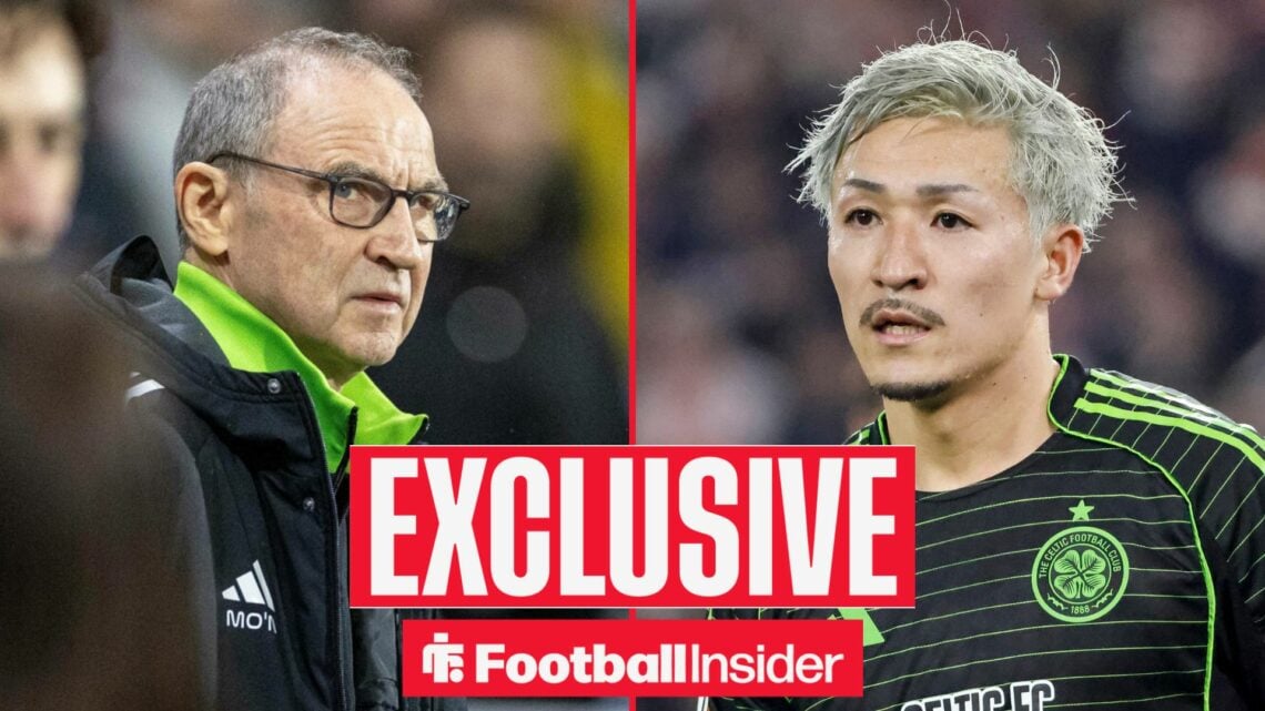 Football Insider exclusive as Celtic manager Martin O'Neill stares across a split image towards striker Daizen Maeda.