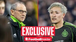 Football Insider exclusive as Celtic manager Martin O'Neill stares across a split image towards striker Daizen Maeda.