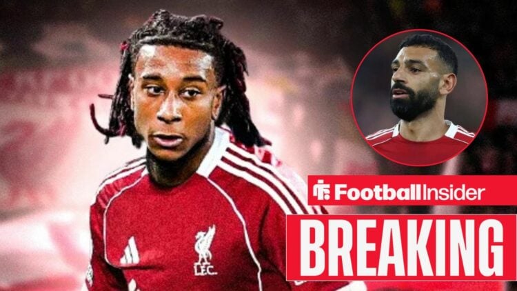 Michael Olise edited in a Liverpool shirt, with Mohamed Salah in a circular inset