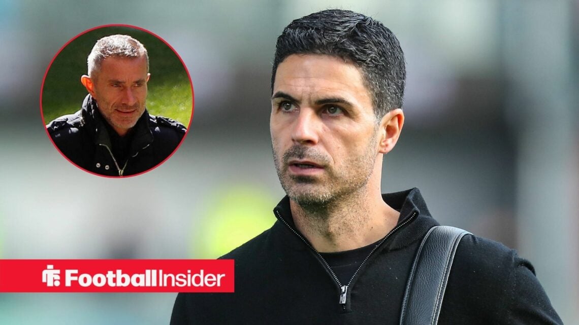 Mikel Arteta with Andrea Berta included in a circular inset