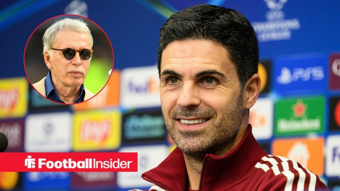 Mike Arteta with Stan Kroenke included in a circular inset