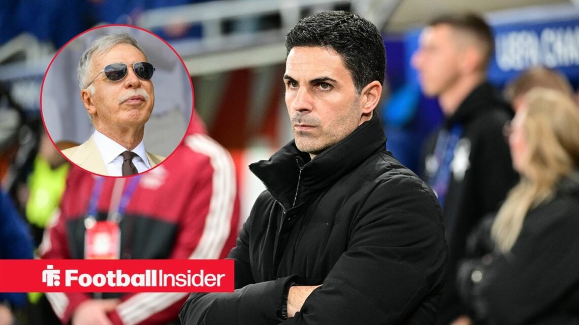 Mikel Arteta with Stan Kroenke included in a circular inset