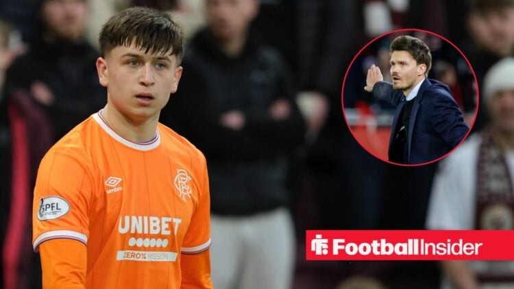 Hearts of Midlothian v Rangers, Scottish Premiership at Tynecastle Park, Edinburgh, Scotland on 21 December 2025: Pictured: Mikey Moore / Rangers h...