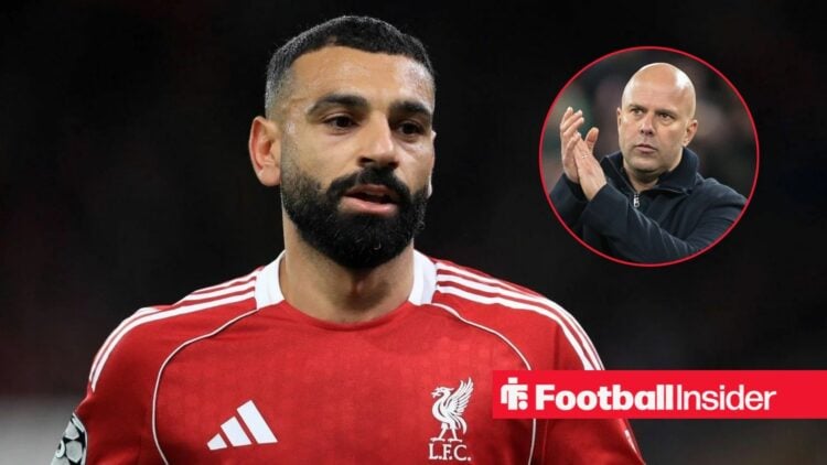 Mohamed Salah with Arne Slot included in a circular inset