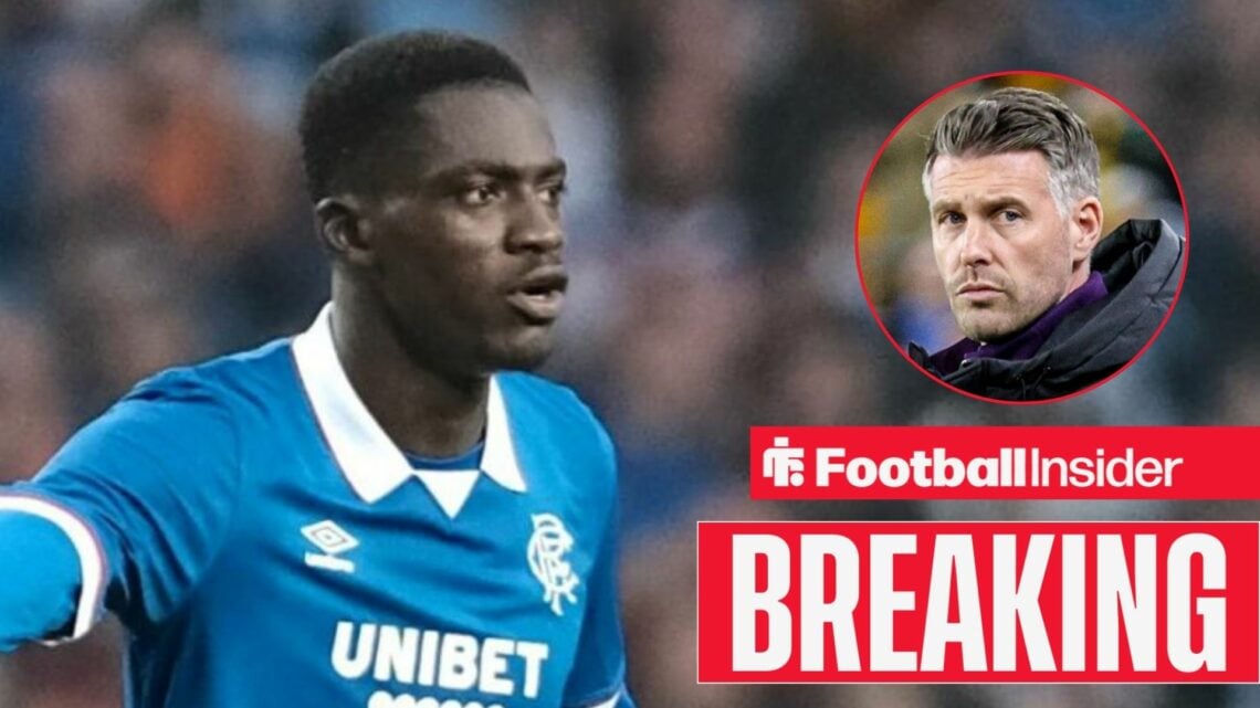 Nasser Djiga in action for Rangers, with Rob Edwards in a circular inset