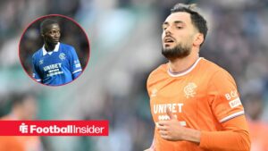 Nedim Bajrami of Rangers during the William Hill Premiership match at Easter Road, Edinburgh 01/02/2026 / Mohammed Diomande of Rangers during the UEFA Champions League Play-off First Leg match at Ibrox Stadium