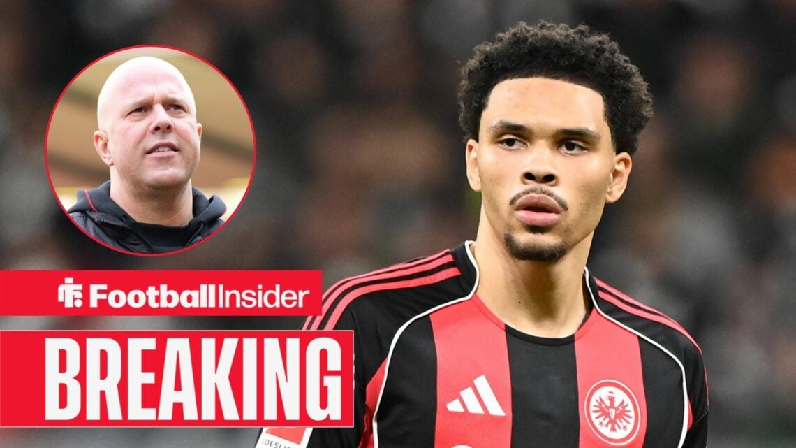 Nnamdi Collins in action for Eintracht Frankfurt, with Arne Slot in a circular inset