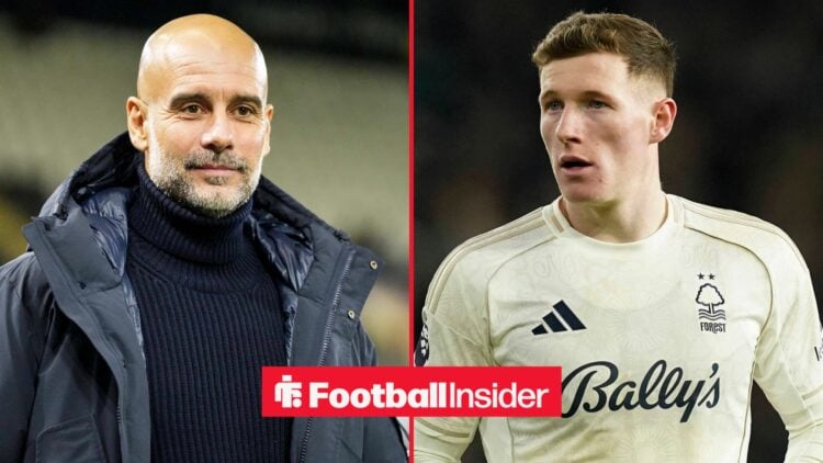 Pep Guardiola alongside Elliot Anderson