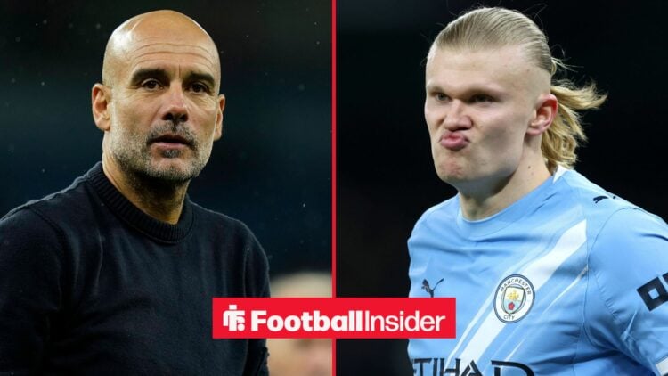 Pep Guardiola alongside Erling Haaland