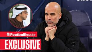 Pep Guardiola with Sheikh Mansour included in a circular inset