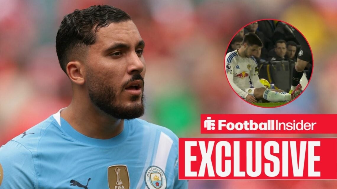 Rayan Cherki playing for Man City during the Club World Cup / Man City star stamps on Ilia Gruev at Elland Road