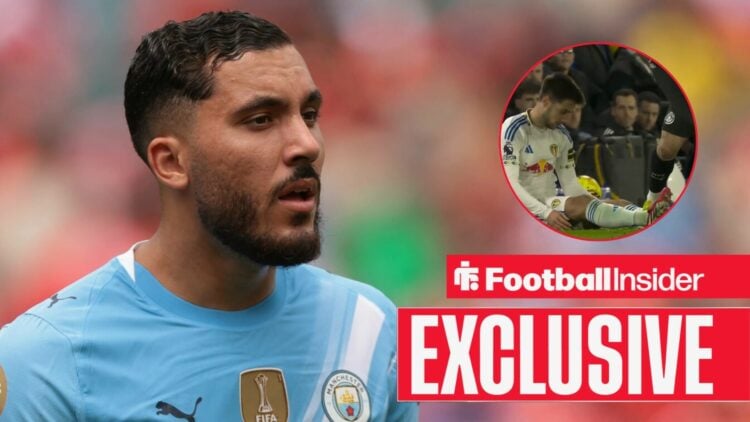 Rayan Cherki playing for Man City during the Club World Cup / Man City star stamps on Ilia Gruev at Elland Road