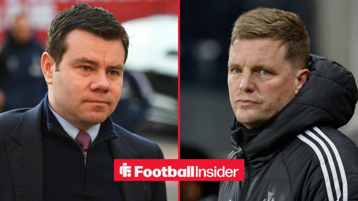 Newcastle United's sporting director Ross Wilson and manager Eddie Howe feature on either side of a split image.