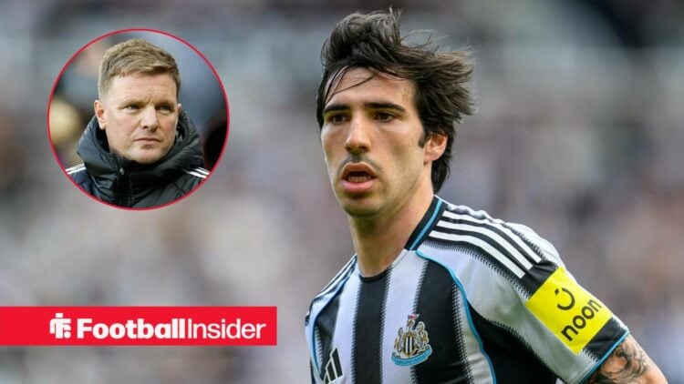 Sandro Tonali with Eddie Howe included in a circular inset
