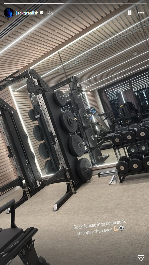Everton winger Jack Grealish posts a picture of his gym to his Instagram story