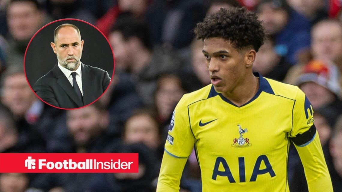 Souza 38 of Tottenham Hotspur F.C. plays during the Premier League match between Manchester United and Tottenham Hotspur at Old Trafford in Manches...