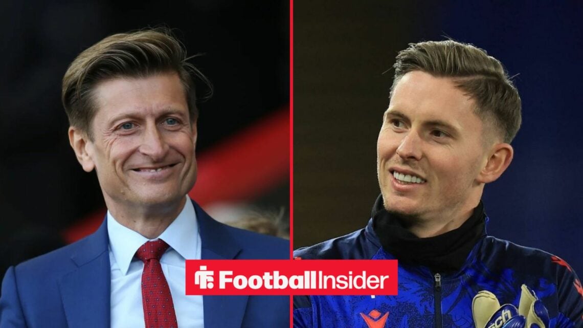 Steve Parish in the stands at Crystal Palace, with Dean Henderson in training