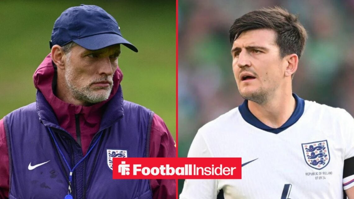 Thomas Tuchel in training with Harry Maguire in action for England