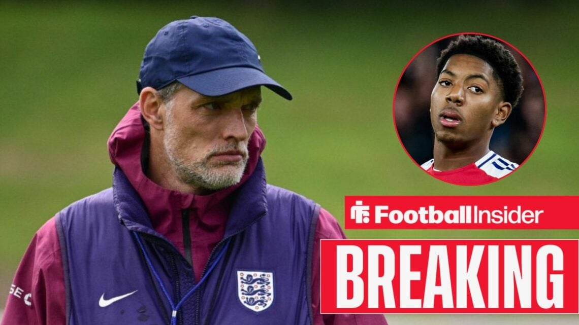 Thomas Tuchel in training for England, with Myles-Lewis Skelly in a circular inset