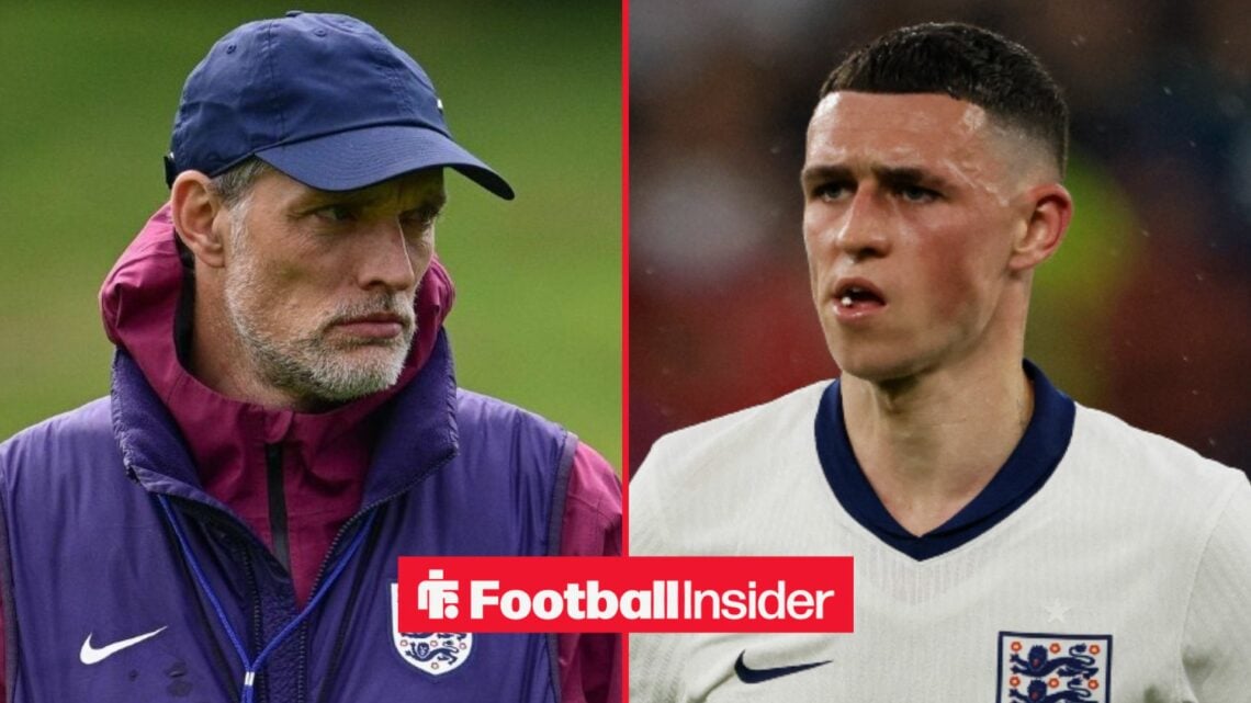 Thomas Tuchel in training for England, with Phil Foden in action