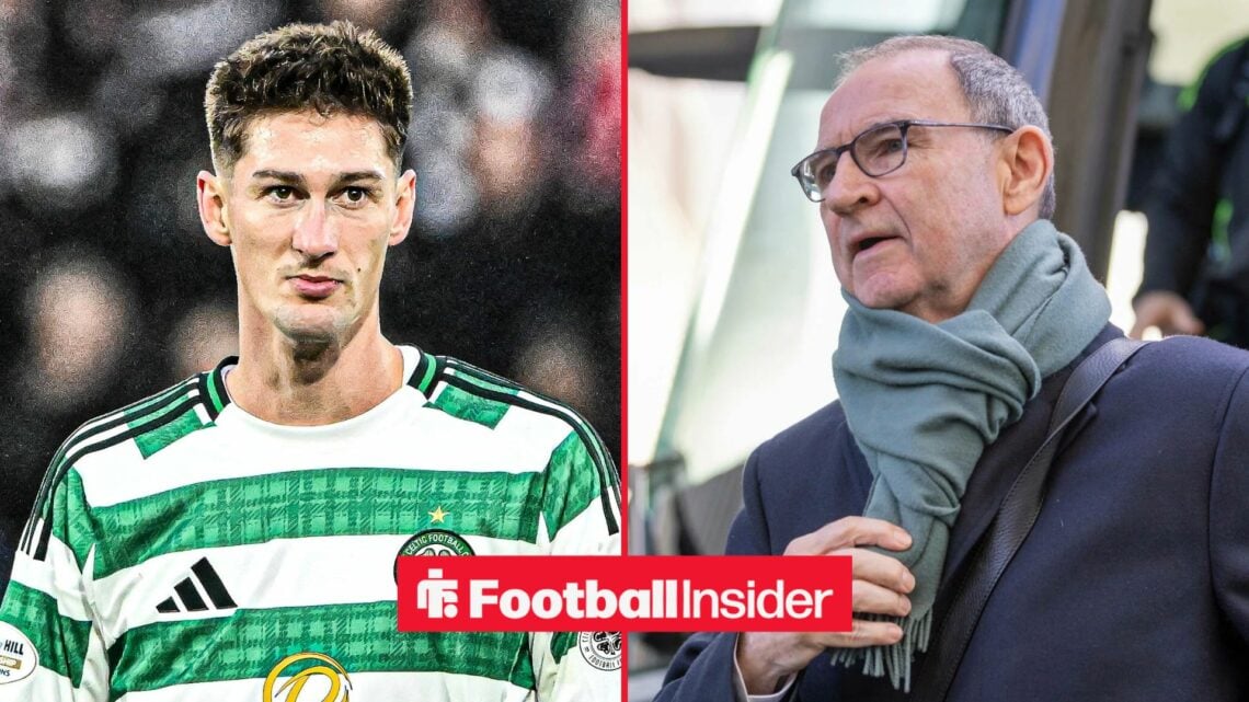 Celtic striker Tomas Cvancara in action in one half of a split image, as Martin O'Neill steps off the team bus on the other side.