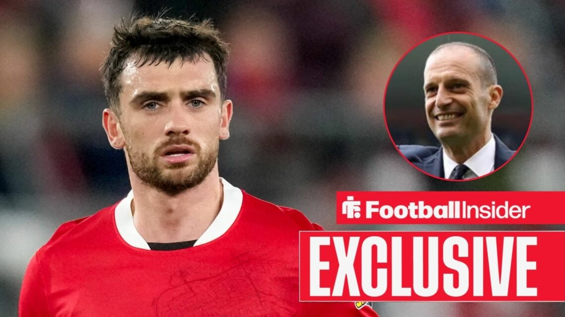 Troy Parrott in action for AZ Alkmaar, with Max Allegri in a circular inset