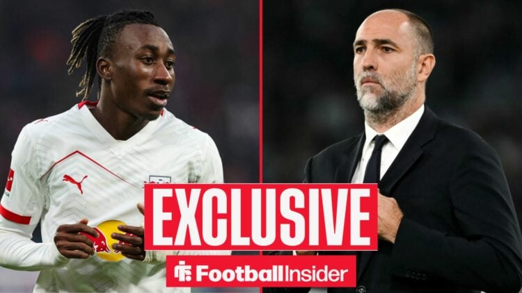 Football Insider exclusive as Yan Diomande is in action during a game for RB Leipzig, while Tottenham manager Igor Tudor features on the other side...