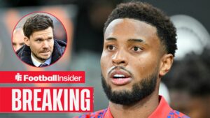 Youssef Chermiti pre-match for Rangers, with Danny Rohl in a circular inset