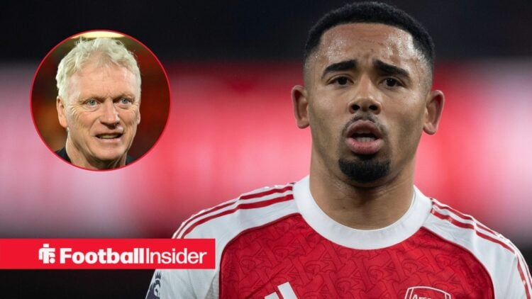 Arsenal striker Gabriel Jesus with Everton manager David Moyes inset