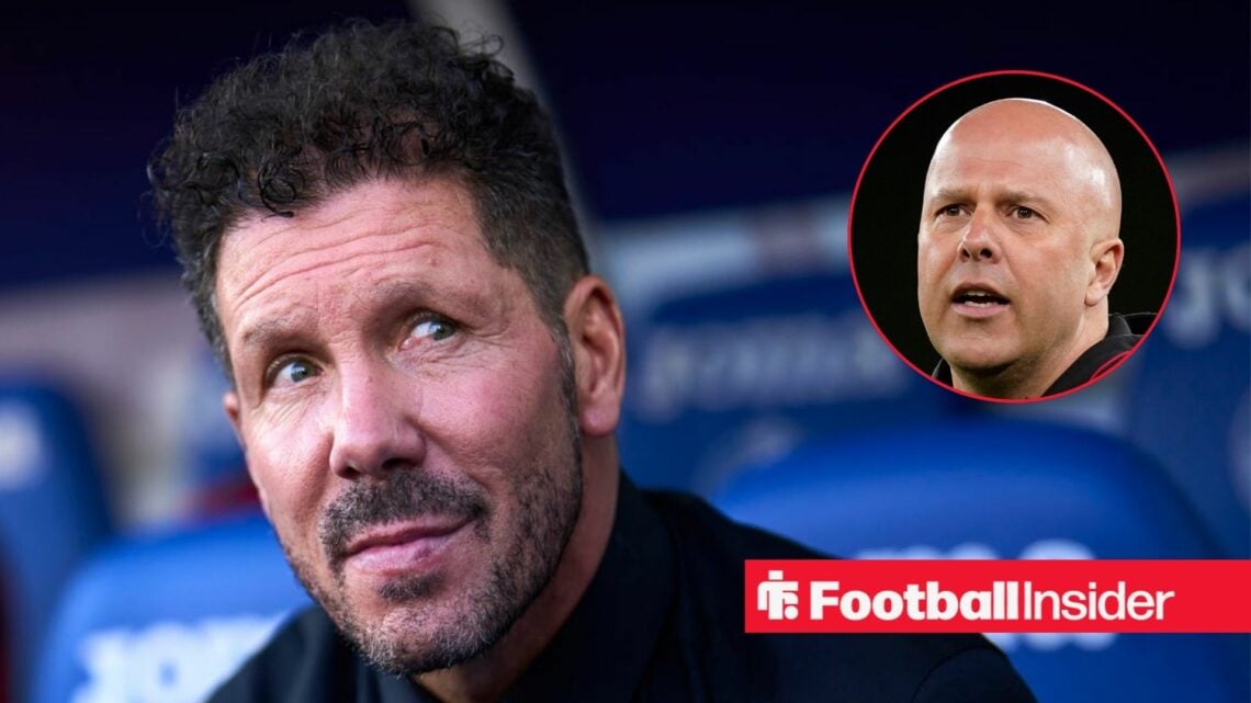 Atletico Madrid manager Diego Simeone with Liverpool manager Arne Slot inset