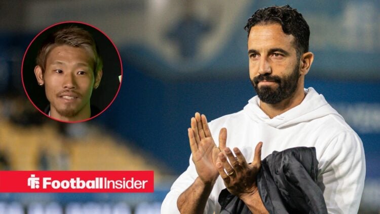 Former Manchester United manager Ruben Amorim with Sporting CP midfielder Hidemasa Morita