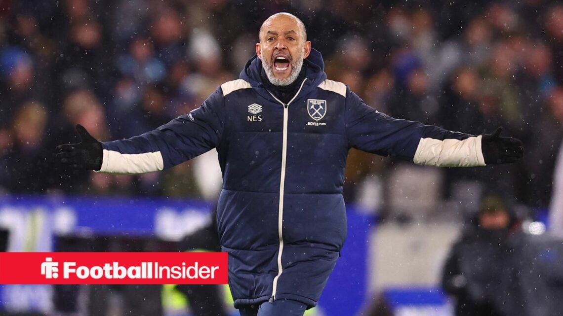 West Ham manager Nuno Espirito Santo shouts and holds his arms out
